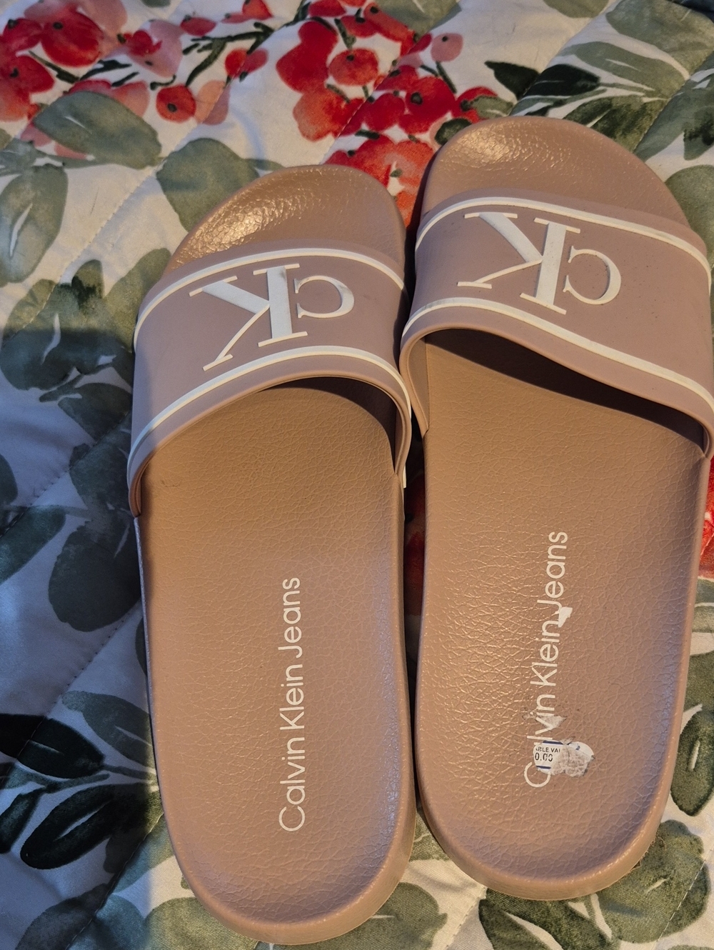 Calvin Klein Jeans Mauve Slide Sandals with White Logo
